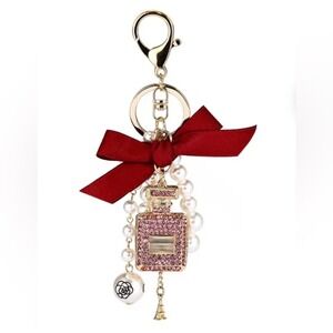 New Classic Perfume Bottle Eiffel Tower Pearl Glam Rhinestone‎ Keychain
